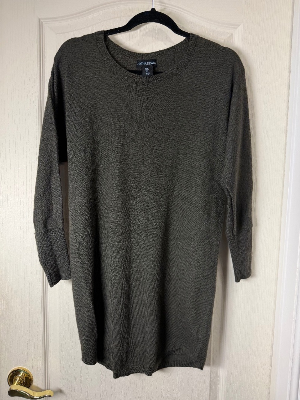 Cynthia Rowley Merino Wool Blend Tunic Sweater L Khaki Brown Relaxed Cozy Fall